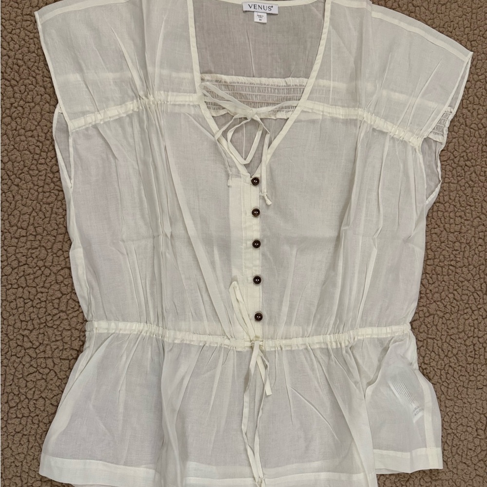 VENUS Cream Tie Front Peplum Blouse